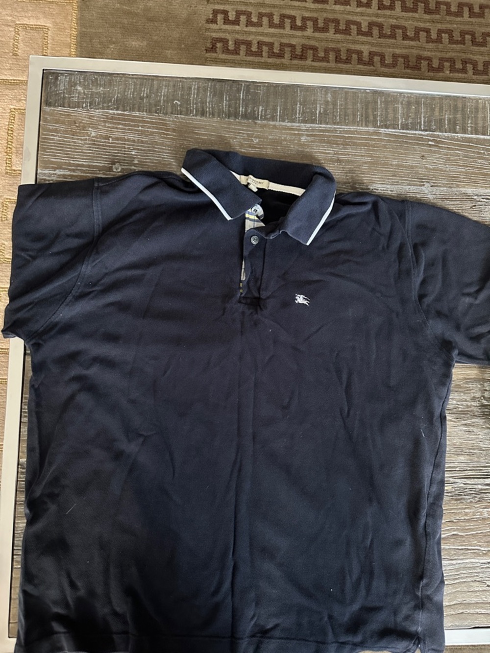 Burberry Navy Polo with White Contrast Trim